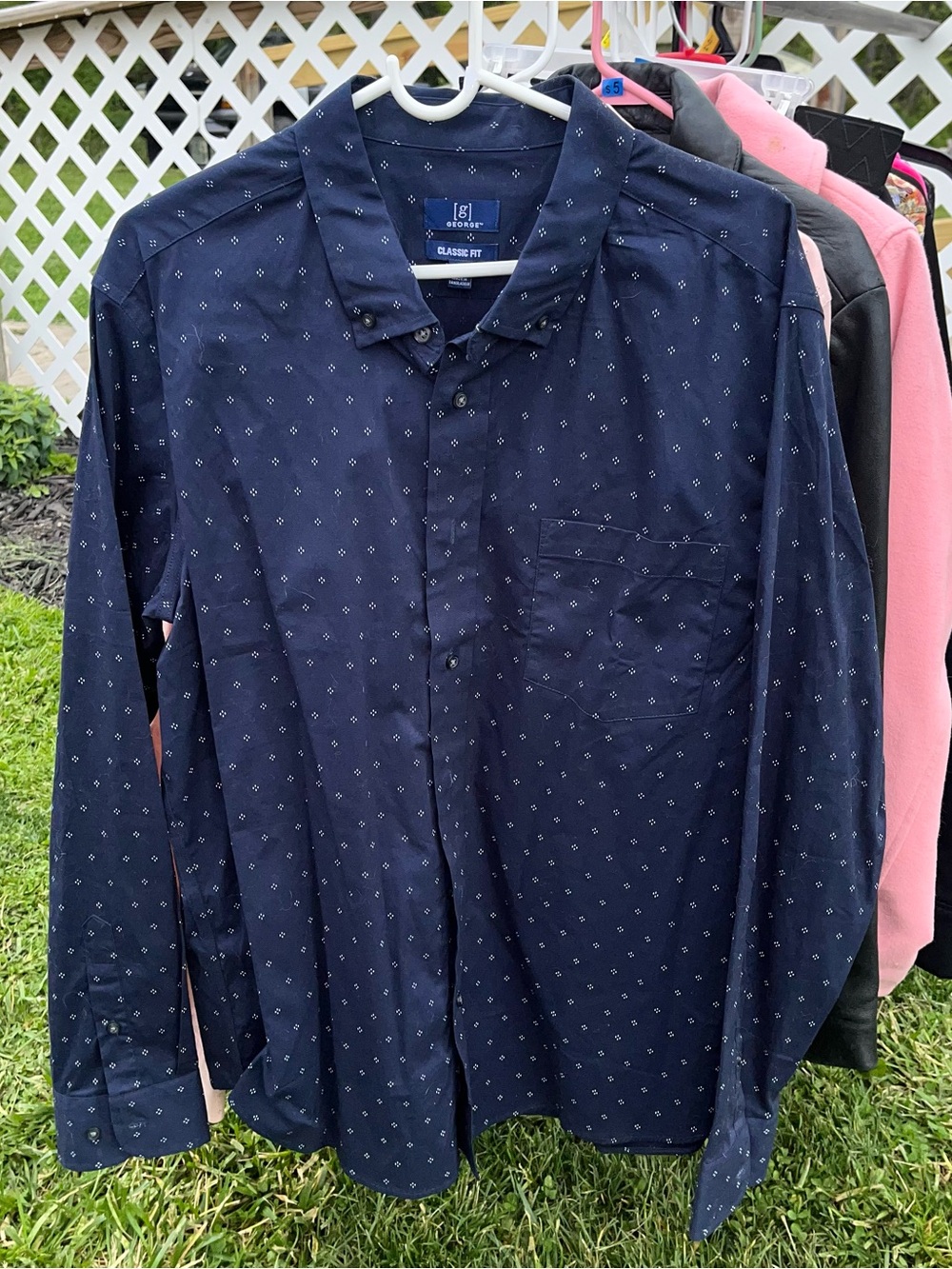 George Navy Button-Down Shirt with Small Geometric Print